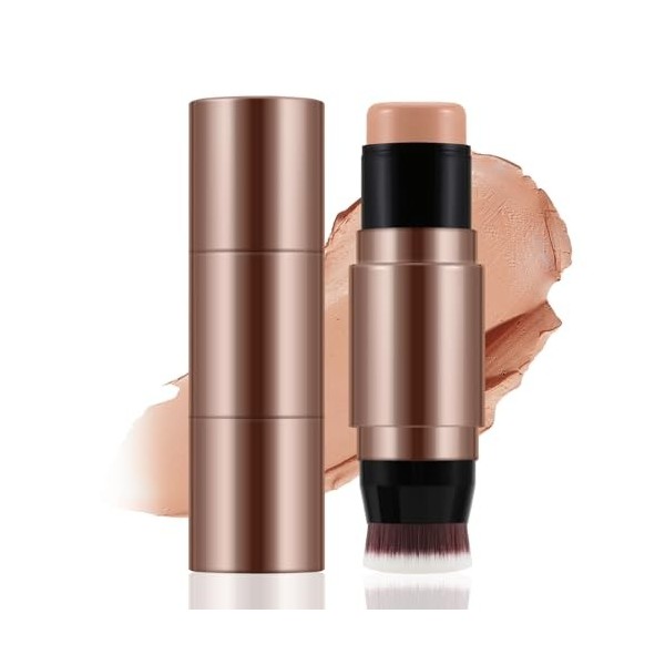 Apooliy Stick contour et correcteur 2 en 1 avec pinceau, stick crème bronzante, stick de maquillage visage waterproof, couvra