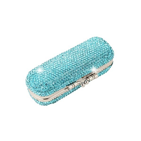 AsAlways Étui à rouge à lèvres portable avec miroir et strass brillants pour maquillage et maquillage, bleu, Bling