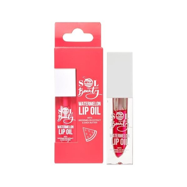 Sol Beauty Huile à Lèvres Parfum Pastèque avec Extrait de Pastèque et Beurre de Karité, Nourrit, Hydrate et Adoucit Vos Lèvre