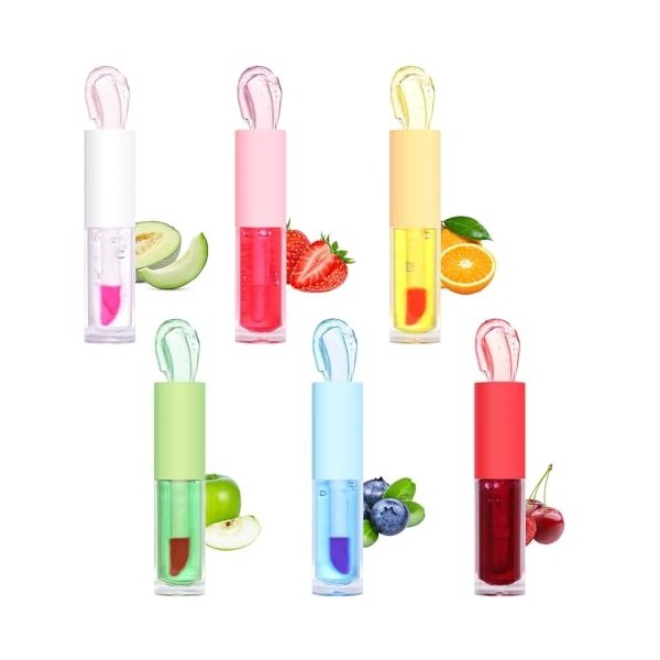 6 Pièces Brillants à Lèvres Aromatisés Aux Fruits, Brillant à lèvres Fruity Colour Changing, Huile Hydratante pour les lèvres