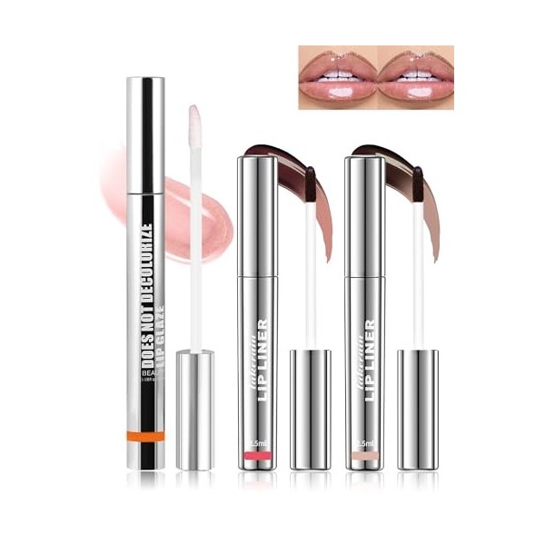 Peel Off Lip Liner Stain et Shimmering Lip Gloss Set-2 Peel Off Matte Lip Liner & 1 Brillant à lèvre, Tattoo Magic Color cray