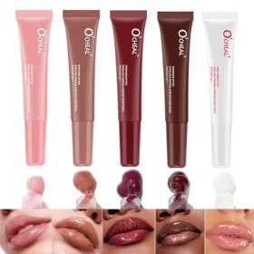 Huile à lèvres infusée de peptides 5 couleurs, Gloss hydratant, brillant à lèvres avec huile de jojoba Nourishmax, huile de l