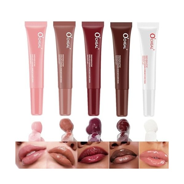 Huile à lèvres infusée de peptides 5 couleurs, Gloss hydratant, brillant à lèvres avec huile de jojoba Nourishmax, huile de l