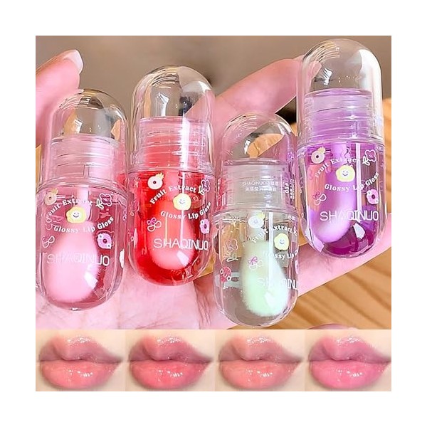 4 pcs Lip Gloss Oil Set, Huile Pour Les Lèvres Set De Lip Gloss Gelée De Lèvres Hydratante Pour Les Enfants Et Les Adolescent