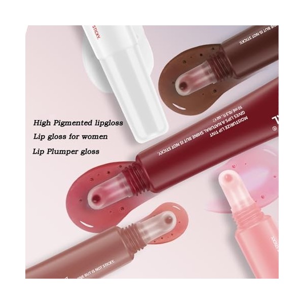 Glossy Lip Butter Tint,Gloss Liquide Hydratant et Anti-adhérent Pour Les Lèvres,5 Couleurs Naturelles Pour Les Lèvres, Mirror