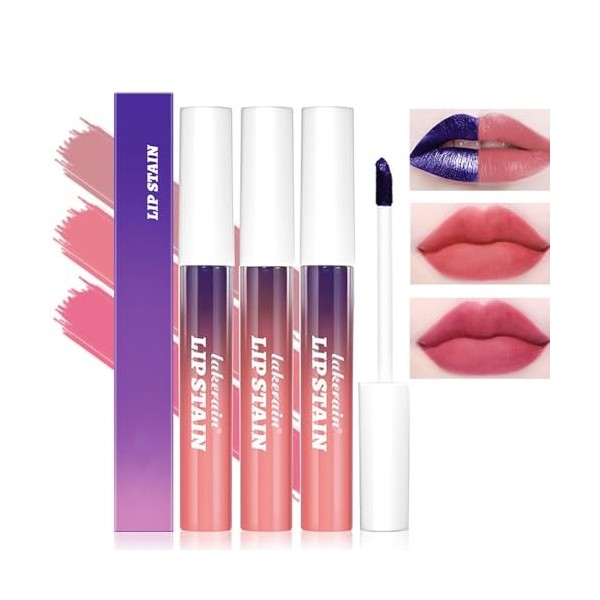 3PCS Peel Off Lip Tint Stain,Brillant à lèvres Mat Pelable,Peel Off Lip Gloss,Rouge à Lèvres Liquide Antiadhésif Étanche Très