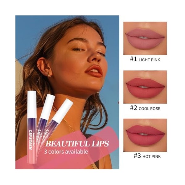 3PCS Peel Off Lip Tint Stain,Brillant à lèvres Mat Pelable,Peel Off Lip Gloss,Rouge à Lèvres Liquide Antiadhésif Étanche Très