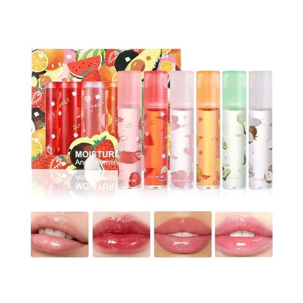 WishesMar Lot de 6 Huile à Levre Repulpantes Transparentes au Goût de Fruits Lip Oil Hydratantes Longue Durée Lip Gloss Pour 