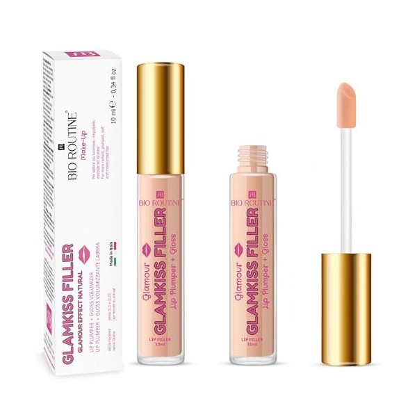 Glamkiss Filler Lip Plumper & Gloss Lèvres BIO ROUTINE 10ml - Puissant Repulpant Effet Botox - Gloss Volumateur pour Lèvres, 