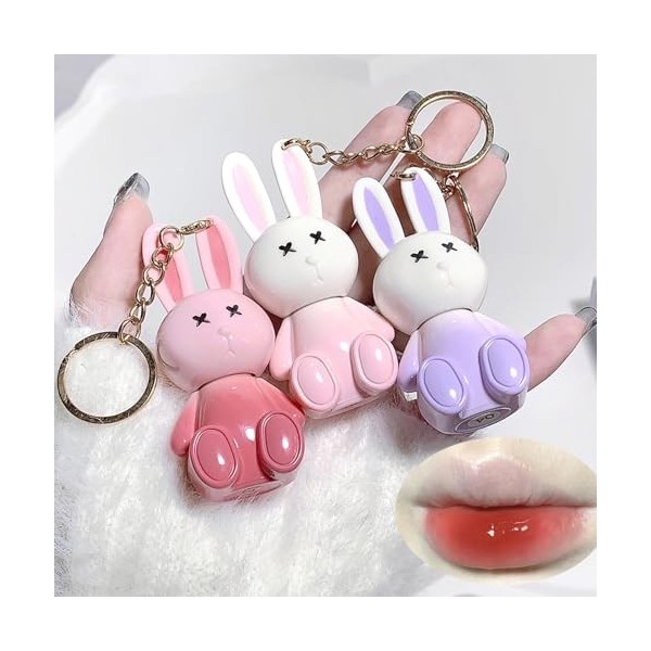 Mrettick 3 Couleurs Lip Tint Keychain Liquid Lip Tint Coloring Set, Beau Brillant à Lèvres Hydratant Naturel, Coupe Antiadhés