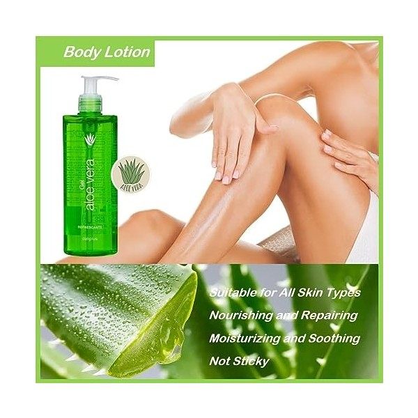 Aloe vera en gel 390 ml, extrait de camomille, testé dermatologiquement, soin hydratant pour la peau et les cheveux – coup de