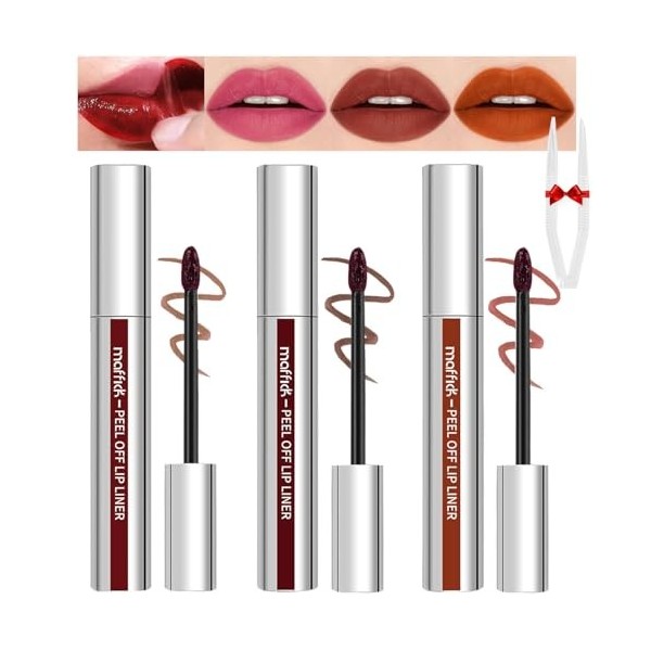 Sitovely 3PCS Peel Off Lip Liner Stain, Crayons à lèvres pelables,Long Wear Peel Off Lip Stain, Lip Stain Peel Off Matte Brow