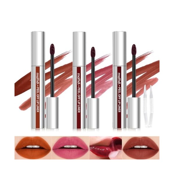 Baorder 3PCS Peel Off Crayon à lèvres, Long LastingTattoo Lip Liner avec pince à épiler, Peel Off Lip Stain Tattoo avec finit