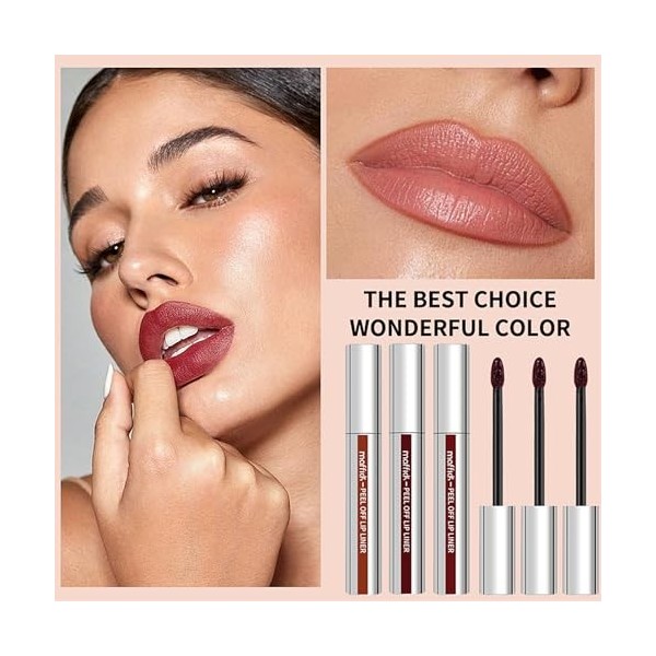 3 Couleurs Peel off Lip Liner Tattoo, Peel off Lip Stain Tattoo Avec Une Finition Mate, Infusé Avec De La Vitamine E, Tattoo 