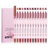 KYDA Lot de 12 crayons à lèvres en velours crème mat nude imperméable, longue durée et hautement pigmenté, pour femmes et fil