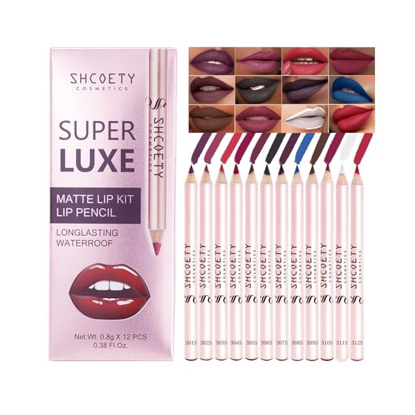 Domality Ensemble de Crayons à Lèvres Mats Colorés, 12 Crayons à Lèvres Nude Crémeux, Crayon de Maquillage à Lèvres Imperméab