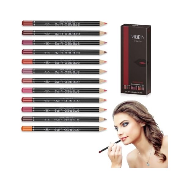 Reccisokz 12 pièces Crayon a levre Crayons à lèvres 12 couleurs Crayon imperméable Lip Liner Set contours cosmétiques Stylo a