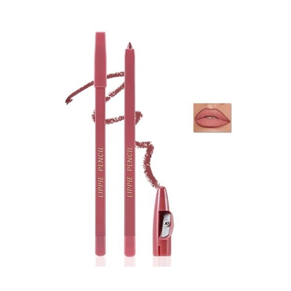 Apooliy Crayon Lip Liner mat,Crayon à lèvres rétractable hautement pigmenté,Crayon à lèvres nude pour toute la journée avec t