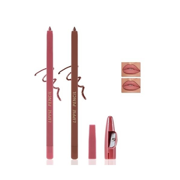 Apooliy Crayon Lip Liner mat,Crayon à lèvres rétractable hautement pigmenté,Crayon à lèvres nude pour toute la journée avec t