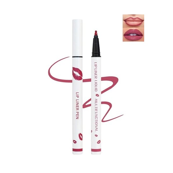 Crayon Lipliner Liquide Mat, Pink Lip Liner Stain & Lip Tint, Longlasting Nonstick Cup Waterproof Crayon Levre, Rouge à LÈVre