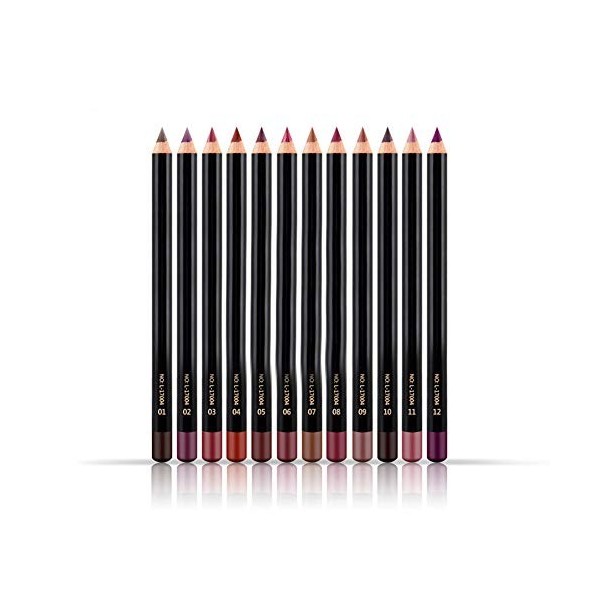 Crayon à Lèvres Permanent, Crayon à Lèvres Durable Crayon à Lèvres Maquillage Cosmétique 12pcs Ensemble Étanche