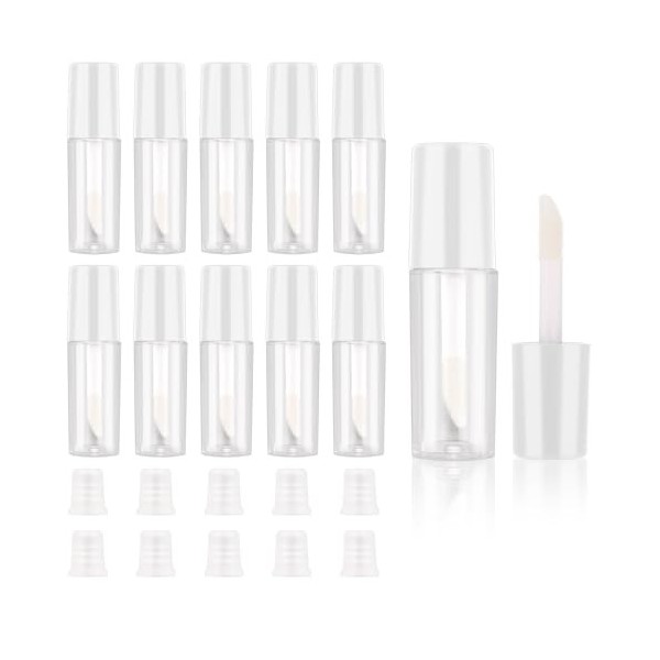 Molain Lot de 10 tubes vides de gloss, rechargeables, transparents, pour gloss à lèvres, cosmétique, maquillage blanc 