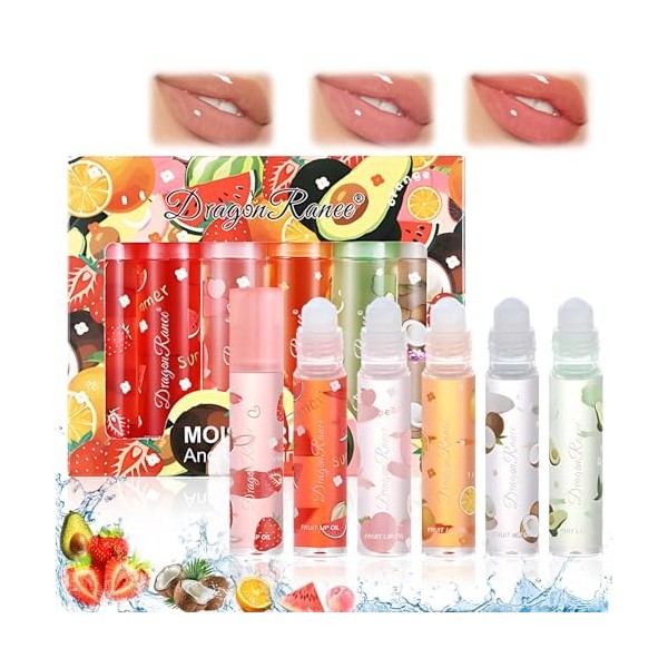 Miioto Roll-On Lip Gloss, 6 Pièces Lip Oil Gloss Enfant Fille, Gloss Transparent Fruité Huile a Levre, Hydratation Longue Dur