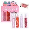 Girls Roll On Lip Gloss Set with Case, 4 Pcs Glossy Lip Make up for Kids and Teens Fruity Flavors, Kid Friendly, Party Gift, 