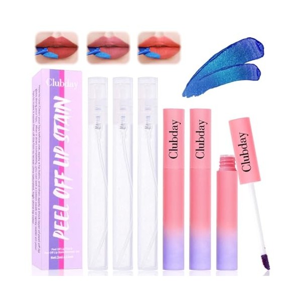 Allony Lip Stain Peel Off, 3 Couleurs Teinture à Lèvres Peel off Avec Vaporisateur, Hydratation Longue Durée Baume a Levre Te