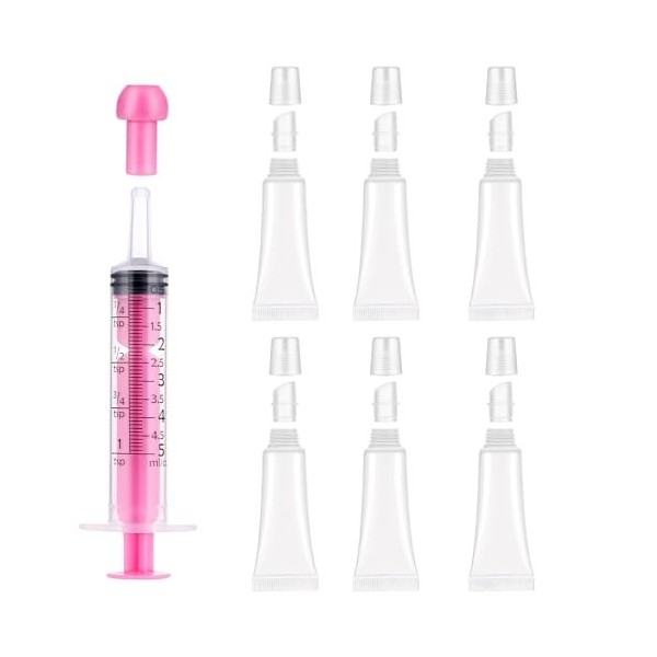 AHQiZFX Lot de 6 tubes vides de gloss à lèvres - Flacons cosmétiques rechargeables - 10 ml - Avec seringues de 5 ml - Pour sh