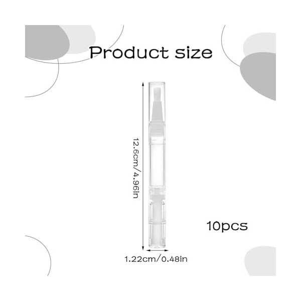 Lot de 10 stylos rotatifs transparents 5 ml - Anti-fuite et portable - Stylo à huile pour cuticules vides - Avec pointe pin