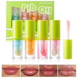 4pcs Huile Pour Les Lèvres, Brillant à Lèvres Teinté Nourrissant Lip Transparent Clear Hydratant Lip Oil Aromatisée Aux Fruit