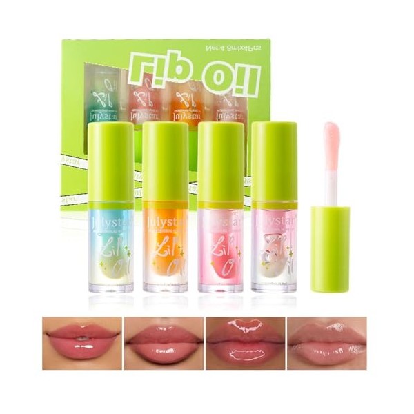 4pcs Huile Pour Les Lèvres, Brillant à Lèvres Teinté Nourrissant Lip Transparent Clear Hydratant Lip Oil Aromatisée Aux Fruit