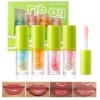 4pcs Huile Pour Les Lèvres, Brillant à Lèvres Teinté Nourrissant Lip Transparent Clear Hydratant Lip Oil Aromatisée Aux Fruit