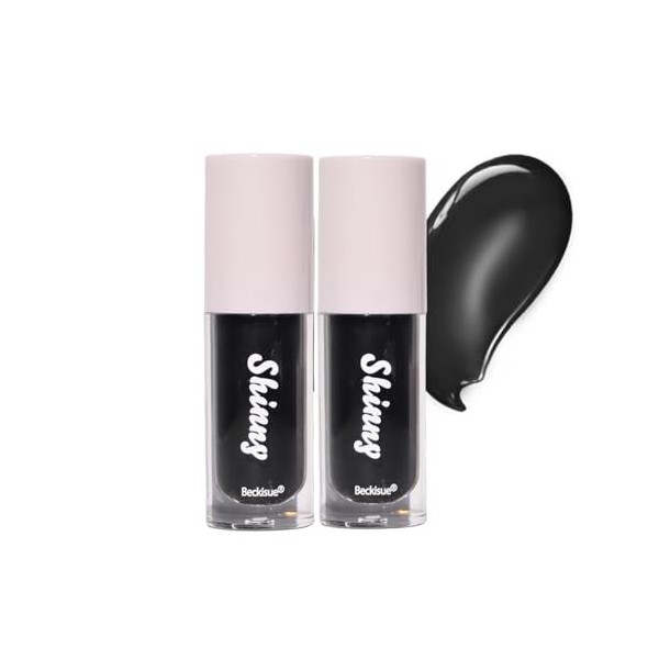 Pakivs 2Pcs Translucent Black Lip Oil Set,Brillant à lèvres noir brillant,Teinte pour les lèvres repulpante noire,Brillant à 