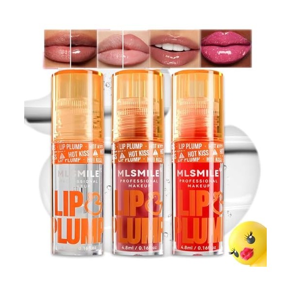 3 pcs brillant repulpant,huile à lèvres hydratante, brillant à lèvres repulpant à haute teneur en pigments,huile à lèvres hyd