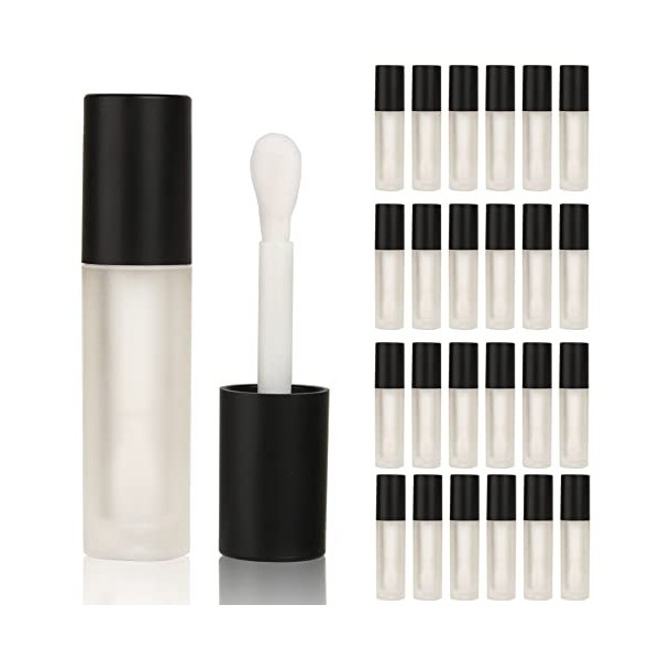 COSIDEA Lot de 24 tubes vides de gloss à lèvres avec bouchon 5 ml, Capuchon noir, frosted bottle,