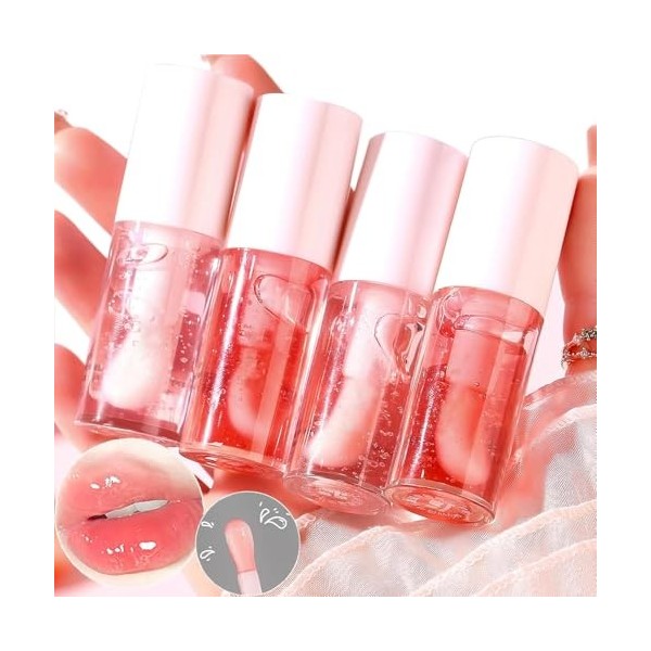 Sitovely 4PCS Huile Hydratante et Repulpante pour les Lèvres, Plumping Lip Gloss, Baume à Lèvres au Goût de Fruits, Gloss Hyd