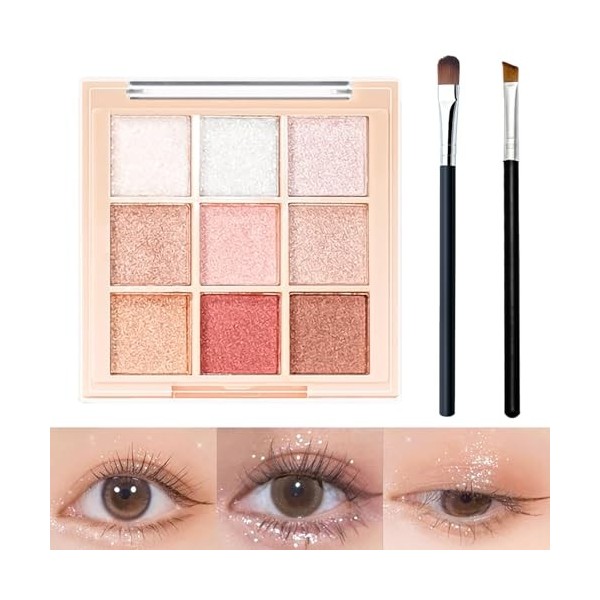 Palette Maquillage Yeux,Palette Fard a Paupiere,9 Couleurs Palette Yeux,Eyeshadow Palette,Livré Avec 2 Pinceaux à Paupières P