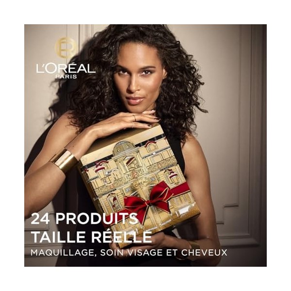 LOréal Paris - Calendrier de lAvent 24 Jours - Coffret Cadeau Noël - Maquillage, Soins Visage et Cheveux - 24 Produits de B