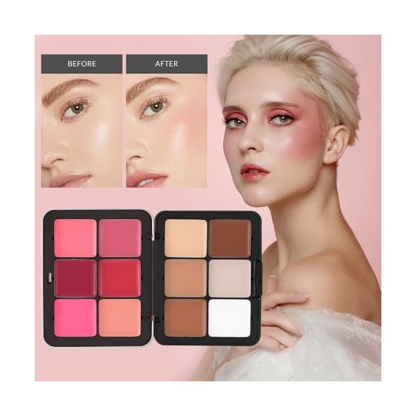 Horuili® Palette Anti Cernes, Palette de fard à joues 12 couleurs, palette de Maquillage à couverture, Palette Anti-Cernes Wa