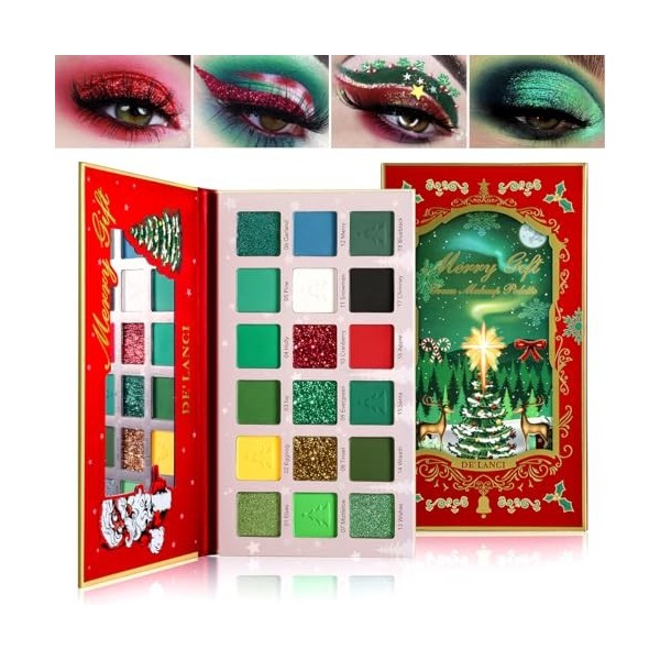 Afflano Palette de Fards à Paupières de Noël, Multichrome Eyeshadow Palette Rouge Vert Très Pigmentée, Ombre à Paupières Roug