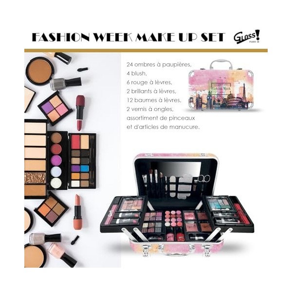 GLOSS! | Coffret Beauté Femme | Coffret Cadeau Femme|Cadeaux Noël | Palette de Maquillage PARIS XL | 60 pièces : Blush, Fard 