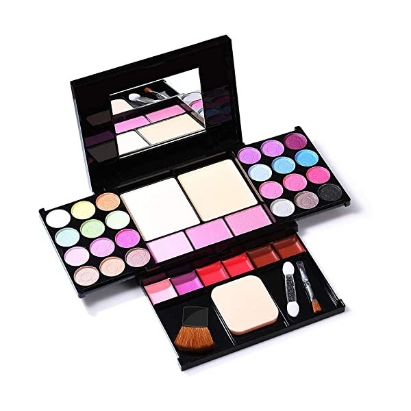 ASPCOK Palette de maquillage pour fard à paupières, 35 couleurs vives, mats et brillants, pinceaux à blush