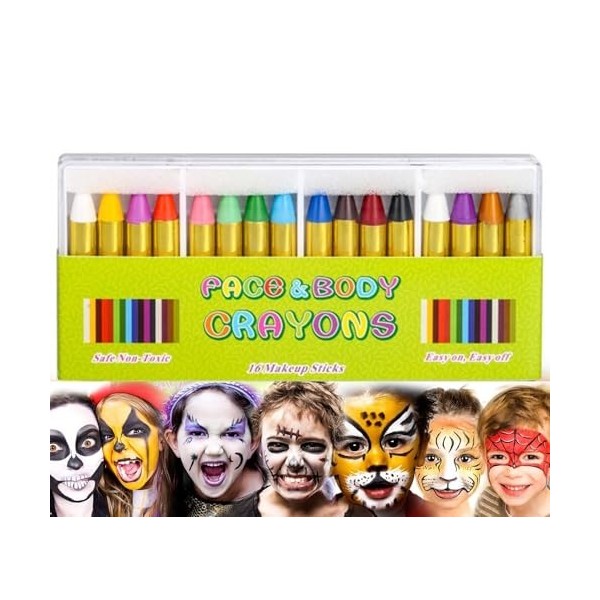 Face Visage Peinture Crayon,16 Paquets Peinture Faciale Kits Couleur Crayons Maquillage pour Visage Corps Bâtons de Peinture 