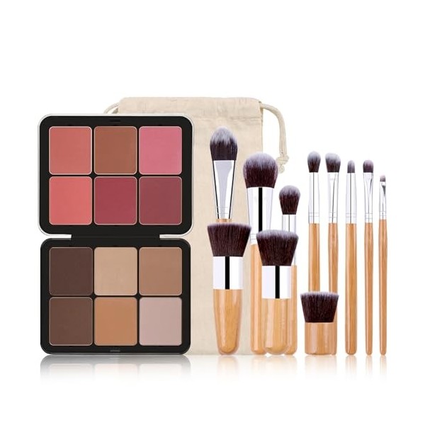 JasCherry Palette Contouring Maquillage Poudre Contour Kit, avec 10 Pinceaux Maquillage, Makeup Fard à Joues Anti-Cernes Crèm