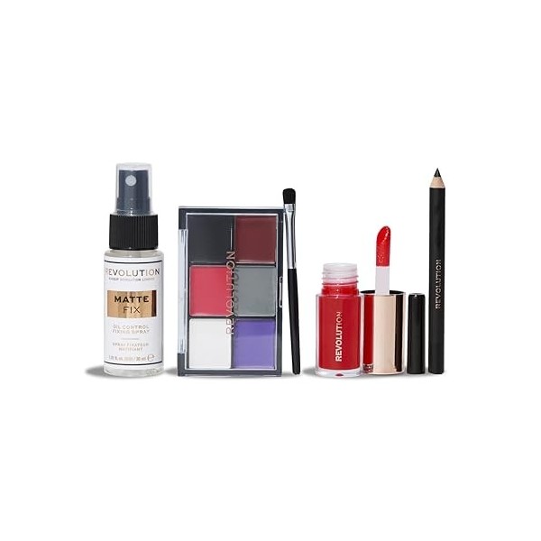 Revolution Beauty, Mini Set de Fête dHalloween Truly Sinful, Maquillage pour Halloween, Eye-liner, Mini Pout Bomb et Spray F