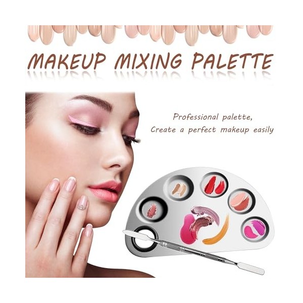 Soarqck Palettes de Maquillage en Acier Inoxydable Palette de Mélange Cosmétique avec Spatule Outil de Mélange pour Fond de T