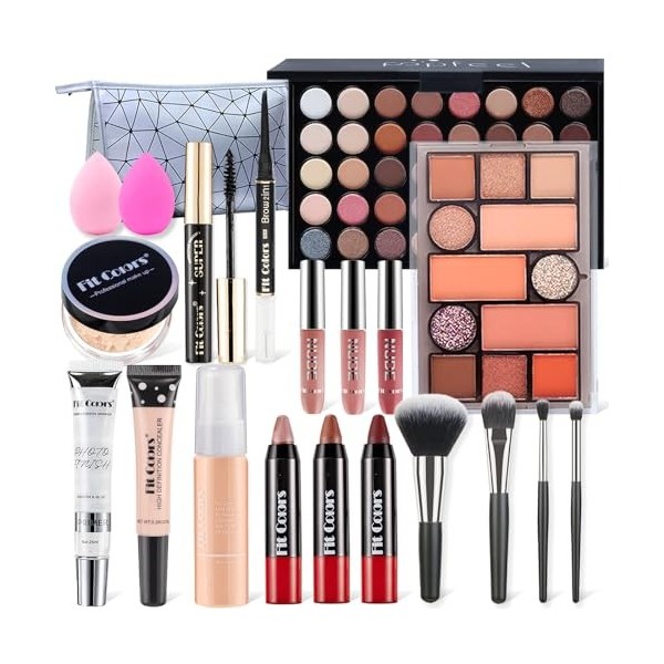 Kit de maquillage tout-en-un pour débutants ou professionnels avec sac de rangement, palette de 40 couleurs, fond de teint, f