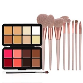 Joyeee Professional Makeup Palette Anti-cernes, Contour, Blush et Highlight, Palette Contouring Maquillage Avec 8 Pcs Pinceau